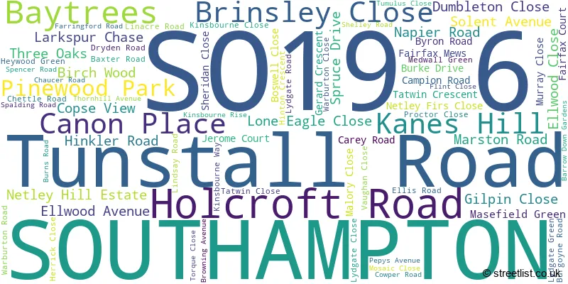 A word cloud for the SO19 6 postcode